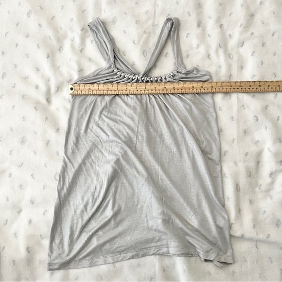 French Connection Mod Silver Halter Glam Boho Blouse w/ Beaded Detail – Medium - Picture 7 of 11